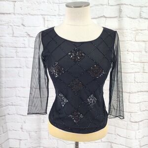 Moda International Women Sheer Mesh Top Size M Whimsigoth Vamp Dark Fairy Grunge